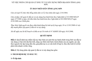 Quyết định 18/2000/QĐ-UB phân cấp quản lý đầu tư xây dựng Lạng Sơn