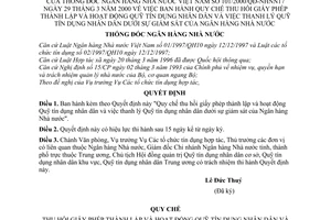 Quyết định 101/2000/QĐ-NHNN17 Quy chế thu hồi giấy phép thành lập hoạt động ,thanh lý Quỹ tín dụng nhân dân dưới giám sát Ngân hàng Nhà nước