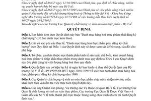 Quyết định 1010/2000/QĐ-BYT  danh mục hàng hoá thực phẩm phải đăng ký chất lượng