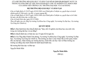 Quyết định 08/2000/QĐ-BGDĐT quy chế nghiên cứu khoa học của sinh viên trường đại học,cao đẳng