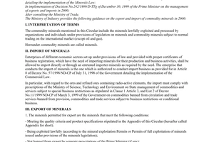 Circular No.02/2000/TT-BCN of May 31, 2000 guiding the export and import of commodity minerals in 2000
