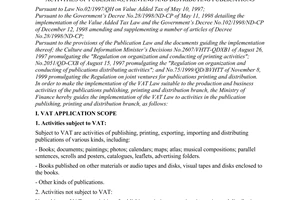 Circular No. 26/2000/TT-BTC of May 31, 2000 guiding the implementation of The Law On Value Added Tax to activities of publishing, printing and distributing publications