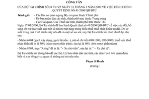 Công văn 54-TC/VP đính chính QĐ 41/2000/QĐ-BTC