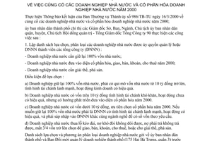 Chỉ thị 05/2000/CT-UB-CNN củng cố doanh nghiệp nhà nước cổ phần hóa doanh nghiệp nhà nước năm 2000 Hồ Chí Minh