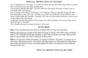 Quyết định 293/2000/QĐ-TCBĐ cước dịch vụ thông tin di động GSM