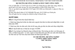 Quyết định 35/2000/QĐ-BNN-KNKL công bố Danh mục Thức ăn chăn nuôi, nguyên liệu làm thức ăn chăn nuôi xuất nhập khẩu vào Việt nam 2000