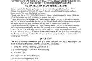 Quyết định 2116/2000/QĐ-UB-CNN thành lập Ban Đổi mới quản lý tại doanh nghiệp Công ty Xây dựng kinh doanh thiết bị Điện-Điện tử (ELECINS)