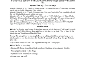 Quyết định 18/2000/QĐ-BCN chuyển Trường Đào tạo nghề mỏ và xây dựng về Công ty than Nội địa