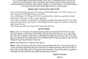 Quyết định 112/2000/QĐ-NHNN13 chỉ định chi nhánh NHNN thành phố Hồ Chí Minh thực hiện nghiệp vụ chiết khấu, tái chiết khấu