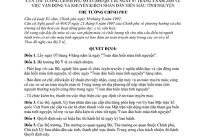 Quyết định 43/2000/QĐ-TTg vận động  khuyến khích nhân dân hiến máu tình nguyện