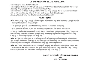 Quýêt định 34/2000/QĐ-UB cho phép thành lập Công ty Tư vấn-dịch vụ nhà đất