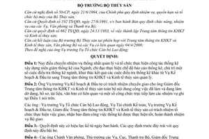 Quyết định 257/2000/QĐ-BTS điều chuyển nhiệm vụ thống kê từ Vụ Kế hoạch và Đầu tư sang Trung tâm thông tin KHKT và Kinh tế thủy sản