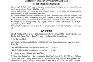 Quyết định 29/2000/QĐ-BCN chuyển Công ty Bia và Nước giải khát (Tổng công ty Than Việt Nam) thành Công ty cổ phần Việt Đức