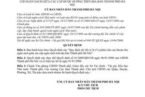 Quyết định35/2000/QĐ-UB bản quy định chi tiết tỷ lệ (%) phân chia khoản chi ngân sách giữa các cấp được hưởng tại Hà Nội