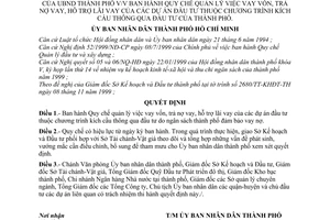 Quyết định 15/2000/QĐ-UB  Quy chế quản lý vay vốn, trả nợ vay, hỗ trợ lãi vay dự án đầu tư thuộc chương trình kích cầu thông qua đầu tư thành phố