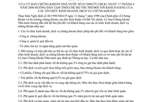 Thông tư 01/2000/TT-UBCK1 hướng dẫn tạm thời chế độ thu phí đối với khách hàng của các tổ chức kinh doanh, dịch vụ chứng khoán