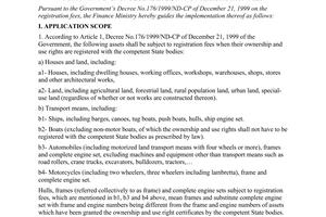 Circular No. 28/2000/TT-BTC of April 18, 2000 guiding the implementation of The Government’s Decree No.176/1999/ND-CP of December 21, 1999 on registration fees