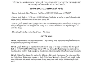 Quyết định 134/2000/QĐ-NHNN2 Quy trình kỹ thuật nghiệp vụ chuyển tiền điện tử