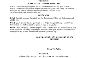 Quýêt định 38/2000/QĐ-UB giải quyết khiếu nại, tố cáo thuộc Thành phố Hà Nội