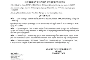 Quyết định 821/2000/QĐ-UB giá lúa tính thuế sử dụng đất nông nghiệp thủy lợi phí 2000 An Giang