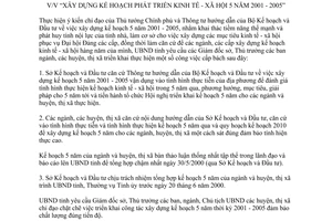 Chỉ thị 15/2000/CT-UB xây dựng kế hoạch phát triển kinh tế - xã hội 5 năm 2001 2005 Quảng Bình