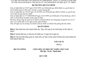 Quyết định 56/2000/QĐ-BTC Quy chế quản lý tài chính Quỹ xã hội, Quỹ từ thiện