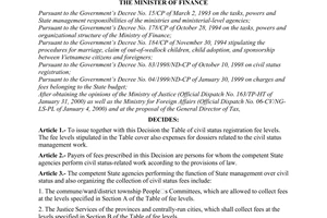 Decision No. 57/2000/QD-BTC of May 20, 2000 issuing the civil status registration fee levels