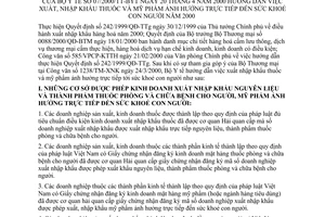 Thông tư 07/2000/TT-BYT xuất, nhập khẩu thuốc và mỹ phẩm ảnh hưởng trực tiếp đến sức khoẻ con người năm 2000