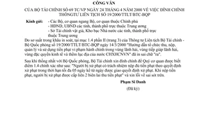 Công văn 69-TC/VP đính chính TTLT 19/2000/TTLT/BTC-BQP