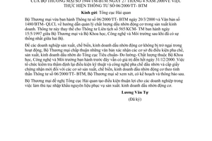 Công văn 1944/TM-QLCL thực hiện TT 06/2000/TT-BTM