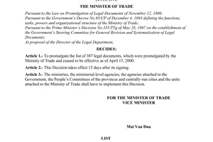 Decision No. 669/2000/QD-BTM of May 21, 2000 promulgating the list of legal documents which have ceased to be effective