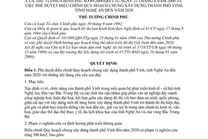 Quyết định 49/2000/QĐ-TTg  phê duyệt điều chỉnh quy hoạch chung xây dựng thành phố Vinh, tỉnh Nghệ An đến 2020