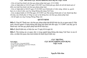 Quyết định 12/2000/QĐ-CHK công bố Danh mục văn bản quy phạm pháp luật hết hiệu