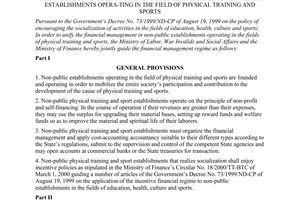 Joint circular No.30/2000/TTLT-BTC-UBTDTT of April 24, 2000 guiding the financial management regime applicable to non-public establishments opera-ting in the field of physical training and sports