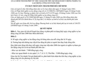 Quyết định 18/2000/QĐ-UB giao chỉ tiêu kế hoạch huy động nghĩa vụ lao động công ích năm 2000