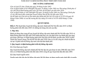 Quyết định 50/2000/QĐ-TTG phê duyệt quy hoạch hệ thống cấp nước thành phố Hà Nội đến 2010 định hướng phát triển đến 2020