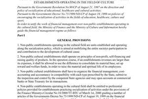 Joint circular No. 32/2000/TTLT-BTC-BVHTT of April 26, 2000 guiding the financial management regime applicable to non-public establishments operating in the field of culture