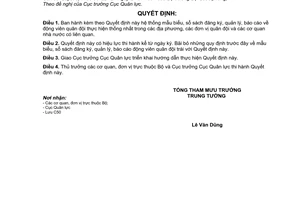 Quyết định 266/QĐ-TM  hệ thống mẫu biểu, sổ sách đăng ký, quản lý, báo cáo động viên quân đội