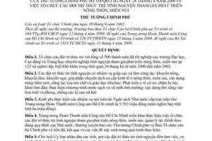 Quyết định 354/2000/QĐ-TTg  tổ chức  đội trí thức trẻ tình nguyện tham gia phát triển nông thôn, miền núi