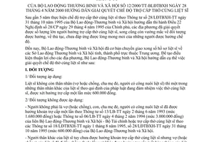 Thông tư 12/2000/TT-BLĐTBXH hướng dẫn giải quyết chế độ trợ cấp thờ cúng liệt sĩ