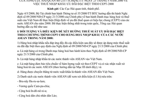 Công văn 2337/TCHQ-KTTT thuế nhập khẩu ưu đãi đặc biệt theo CEPT-2000