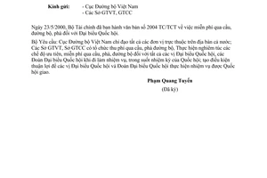 Công văn 1689/GTVT-VP thực hiện chế độ ưu tiên qua cầu, phà đường bộ đại biểu Quốc hội