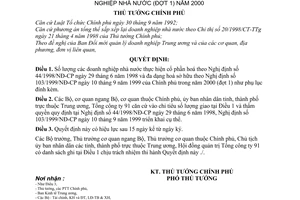 Quyết định 51/2000/QĐ-TTg chỉ tiêu cổ phần hóa, đa dạng hóa hình thức sở hữu doanh nghiệp nhà nước (đợt 1) năm 2000