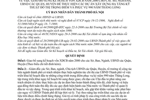 Quyết định 45/2000/QĐ-UB bổ sung kế hoạch vốn XDCB năm 2000 thực hiện dự án xây dựng hạ tầng kỹ thuật đô thị trọng điểm,phục vụ 990 năm Thăng Long