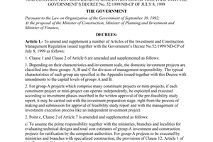 Decree No. 12/2000/ND-CP of May 05, 2000, amending and supplementing a number of articles of the investment and construction management regulation issued together with the Government’s Decree No. 52/1999/ND-CP of July 8, 1999