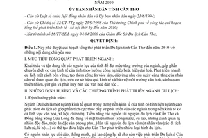 Quyết định 40/2000/QĐ-UB phê duyệt quy hoạch tổng thể phát triển du lịch tỉnh Cần Thơ đến 2010