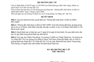 Quyết định 1451/2000/QĐ-BYT  Hướng dẫn chẩn đoán  điều trị nhiễm HIV/AIDS