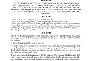 Nghị định 15/2000/NĐ-CP danh mục hàng hoá, dịch vụ không chịu thuế giá trị gia tăng và thuế suất thuế GTGT để thi hành NQ 90/1999/NQQ-UBTVQH10