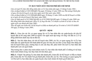 Quyết định 22/2000/QĐ-UB chỉ tiêu kế hoạch đầu tư bổ sung năm 2000