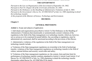 Decree No. 16/2000/ND-CP of May 10, 2000, on the sanctioning of administrative violations in the field of the state management over technology transfer